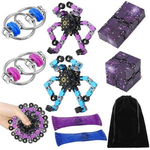 Zqftzq 8Pcs Fidget Cube Toys Pack - Flippy Chain Fidget Spinner Galaxy Fidget Cube Slient Sensory Fidget Toys Set For Office Desk Adult Fidgets For Anxiety And Stress Cool Toys Christmas Toys