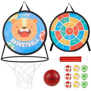 Cyfie Basketball Hoop Toddler, 2 In 1 Basketball Hoop Dart Board For Kids Sports Toys Slam Dunk, Sticky Darts, Basketball Gift For Girls Boys Office Party