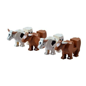 Baenrcy 4Pcs Cow Animal Building Blocks Animal Building Bricks Kit Diy Building Set Compatible All Major Brands (Cow)