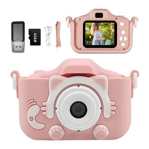 Snowall Cat Gift Camera For Girls,Preschool Digital Camera,Kids Camera For 3-8 Years Old Kids Boys Girls,Christmas Birthday Gifts With 32Gb Sd Card（Pink Cat）