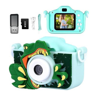 Snowall Kids Camera Toys With Green Dinosaur Camera For Kids,Cute Portable Little Boys Gifts Kids Camera Toys For 3-12 Years Old Boys,Selfie Camera For Kids (Green - Dinosaur)