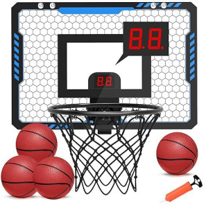 Iyoyo Mini Basketball Hoop Indoor For Kids Over The Door Basketball Hoop With Electronic Scoreboard Mini Basketball Hoop 4 Balls Basketball Toys Gift Kids 3-12 Year Old Toddlers Boys Girls Teens