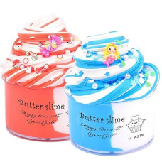 2 Pack Butter Slime Kit With Ocean Mermaid And Candy Charms, Cute Preppy And Aesthetic Stuff, Stress Relief Toys And Cool Birthday Gifts Ideas For Girls And Boys, Scented Party Favors For Kids