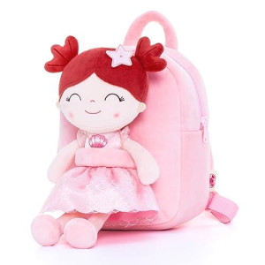 Gloveleya Toddler Backpack For Girls Kids Backpacks Soft Girl Toys Plush Baby Girl Gifts With Plush Princess Mermaid Qearl Doll Red 9"