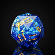 Cusdie Single D20 Dnd Dice With Sharp Edges And Glitter Foil Inclusions, 20 Sided D&D Dice, 33Mm Handcrafted Polyhedral Dice, For Role Playing Game Mtg Pathfinder(Sapphire Blue/G)