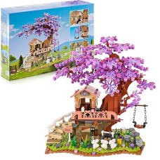 Jojo&Peach Cherry Blossom Garden Building Set With Led Light, Friends Flower House Bonsai Tree Model Sets For Kids, Easter Gift Toy For Girls Boys 8 9 10 12+(841 Pieces)