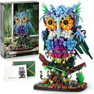 Jojo&Peach Floral Owl Toy Building Sets, Moc Flower & Animal Collectible Table Art, Valentine'S Day Birthday Gifts Toys For Adults And Kids Age 8+(1193 Pieces)