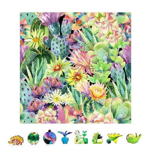 Zenchalet Floral Cactus Wood Puzzles Adult 1000 Piece | Wooden Jigsaw Puzzles For A Great Family Game Night