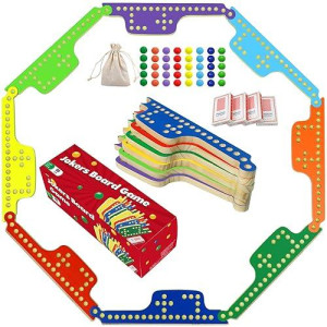 Medikaison Colorful Jokers And Marbles Board Game Pegs And Jokers Card Game For 2-8 Players 8 Solid Wood Game Boards 8 Colors 40 Marbles 4 Decks Of Cards Cards Full Size Game Set…