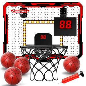 Doloowee Mini Basketball Hoop For Kids, Basketball Hoop Indoor With Lighted Electronic Scoreboard & 4 Balls, Basketball Toys For 3 4 5 6 7 8 9 10 11 12 Year Old Boys