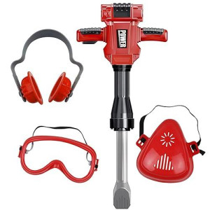 Teganplay Kids Jackhammer Toy Drill | Toddler Construction Tools And Equipments | Includes Mask Safety Goggles And Earmuffs