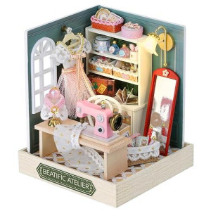 Tukiie Diy Miniature Dollhouse Kit With Furniture, 1:24 Scale Creative Room Mini Wooden Doll House Plus Dust Proof For Kids Teens Adults(Beatific Atelier)