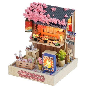 Tukiie Diy Miniature Dollhouse Kit With Furniture, 1:24 Scale Creative Room Mini Wooden Doll House Plus Dust Proof For Kids Teens Adults(Sakura Noodles Shop)