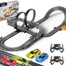 Slot Car Race Track Sets For Boys Kids,Battery Or Electric Race Car Track With 4 High-Speed Slot Cars And 2 Hand Controllers,Dual Racing Game Lap Counter Circular Overpass Track Toys Age 6 7 8-12