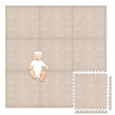 Play Platoon Non-Toxic Large Kids Play Mats For Floor, 9 Tile 72 X 72 Inch - Extra-Thick Foam Tiles, 24 X 24 Inch Puzzle Mat Pieces, Neutral Playmat For Toddlers & Childrens Playroom - Sand Star Print