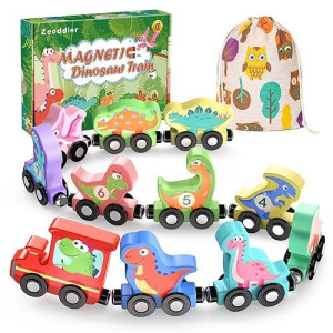 Zeoddler Toys For Toddlers, 11 Magnetic Wooden Dinosaur Train Set, Montessori Toys For Toddlers, Preschool Educational Material For Kids, Birthday Gifts For Boys, Girls