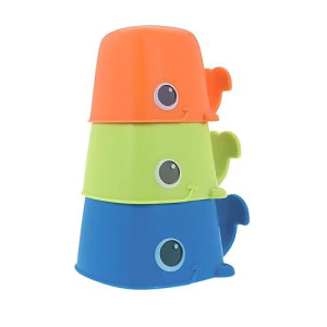 Nuby Whale Bath Cups - 3 Stacking Cups - Baby Bath Toys For Boys And Girls 9+ Months