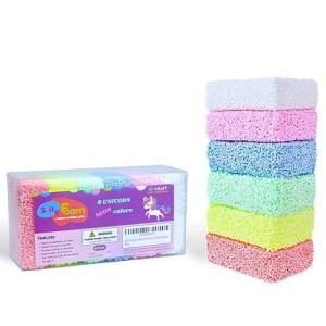 Silly Foam, Creative Modeling Foam Beads, 6 Neon Pastel Colors (Unicorn), Perfect For Preschool And Kids, Arts, Crafts, Sensory Play, Non-Toxic (Coral, Lemon, Lime, Azure, Pink, White) (Age 3+)