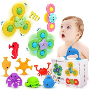 Suction Cup Spinner Toy For Baby - 11 Pcs Window Toys For Toddlers, Airplane Car Travel Baby Spinning Toys For Babies, Suction Bath Toys For 3+ Year Old