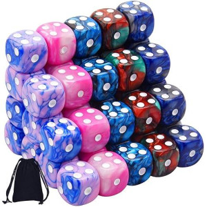 Austor 50 Pieces Dice Set 6 Sided Game Dice 5 Two Tone Colors Dices Round Corner Dice For Playing Games Like Tenzi, Farkle, Yahtzee, Bunco Or Teaching Math