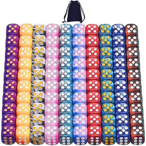 Austor 100 Pieces 12Mm Dice 6 Sided Game Dice Two Tone Round Corner Dices Tiny Dice For Tenzi, Farkle, Yahtzee, Bunco Or Teaching Math With A Drawstring Storage Bag