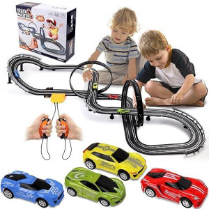 Slot Car Race Track Sets, 23 Ft Powered Or Electric Track With 4 Slot Cars, Dual Racing Race Track Set Features A Loop, Turns, Straightaways And A Crossover,Toys & Gifts For Boys Age 4-12