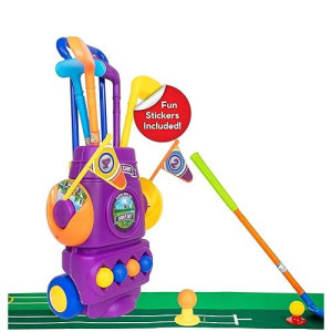 Toyvelt Toddler Golf Set - Kids Clubs With 6 Balls, 4 Sticks, 2 Practice Holes & A Putting Mat Promotes Physical Mental Development, Ideal Gift For Boys 2-10, Purple