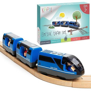 Kipipol Battery Operated Action Locomotive Toy Train Set For Wooden Train Tracks, (Magnetic)-Compatible With Thomas The Train Toys, Brio Train Set For Toddlers 3-5 And Up, Stocking Stuffers For Kids