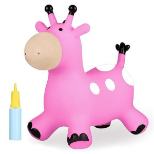 Inpany Giraffe Pink Bouncy Horse Hopper - Toddler Hopping Toys, Inflatable Animal Hopper, Jumping Horse, Outdoor Indoor Ride On Rubber Bouncer, Birthday Gift For 18 24 Month 2 3 4 Year Old Boy Gi