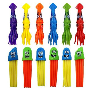 Haktoys Underwater Pool Diving Toy Set For Kids, Practice Diving And Swimming, Multicolor Sinking Squids And Jellyfish (Set Of 12 Pieces)