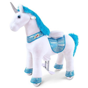 Wonderides Ride On Bule Unicorn Pony Cycle Horse Toy (Medium Size 4, Height 36 Inch), Riding Horse Pony Walking Rocking Plush Animal As Birthday Gifts For Children For 4-9 Years Old.