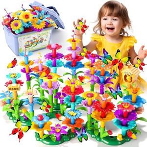 184Pcs Flower Garden Building Toys For Girls 3 4 5 6 7 Year Old, Upgrade Diy Building Stacking Toys, Stem Preschool Educational Toddler Toys Brain Development Kindergarten Kids Toy