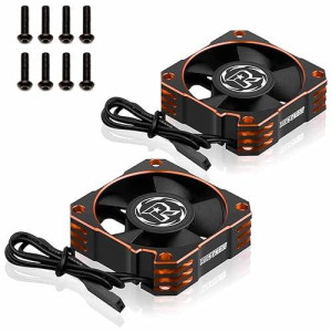 2 Pack Rc Motor Cooling Fan Heatsink 35Mm 21000Rpm 8.4V Aluminum Esc Motor Cooling Fan For Rc Car 1/8 1/10 Scale 3650,3660,540,550 Brushless Motor (Black Orange)