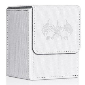 Uaono Card Deck Box For Yugioh Mtg Cards, 100+ Deck Case With 2 Dividers Fits Tcg Ccg, Pu Leather Card Storage Box Compatible With Collectible Trading Cards (White, Extinction Dragon)