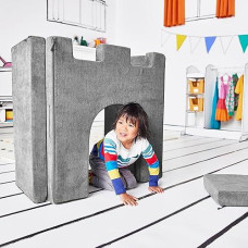 Yourigami Kids And Toddler Play Castle, Playroom Couch Add-On Set, Durable Modular Design, Mountain Gray