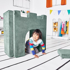 Yourigami Kids And Toddler Play Castle, Playroom Couch Add-On Set, Durable Modular Design, Green Meadows