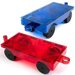 Magnetic Tiles Cars Construction Set - 2 Pcs Red & Blue Magnetic Tiles Magnet Bricks Truck Sensory Toys, Educational Magnetic Cars Set Magnet Building Blocks Toddler Toys For 3 4 5 6+ Year Old