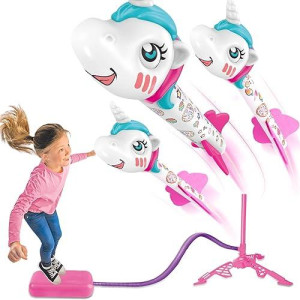 Yotoy Unicorn Rocket Launcher For Kids - Fun Outdoor Toys Launch Of Up To 100 Ft, 3 Unicorn Rockets, Gifts For 3 4 5 6 7 Years Old Girls And Boys