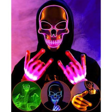 Sumind Halloween Led Mask Scary Led Skeleton Mask Purge Hacker Mask Glow In The Dark Mask For Halloween Costume Party(Pink)