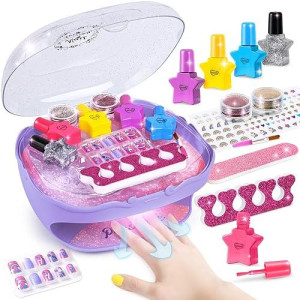 Shemira Nail Polish Kit For Girls Ages 7-12 Years Old, Nail Art Toy For Girls 5 6 7 8 9 10 11 12 Years Old, Nail Art Studio With Purple Nail Dryer For Girls, Christmas & Birthday Gifts For Girls