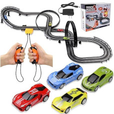 Slot Car Race Track Sets, 23Ft Battery Powered Or Electric Track With 4 Slot Cars, Dual Racing Game Lap Counters, Race Track Set Features A Loop, Turns, Straightaways And A Crossover For Boys Age 6-12