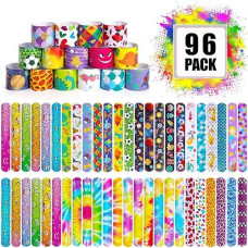 Shindel 96Pcs Slap Bracelets Bulk, Kids Slap Wristbands Snap Bracelets Tie Dye Dinosaurs Mermaid Emotions For Party Favors Classroom Prizes Kids Birthday