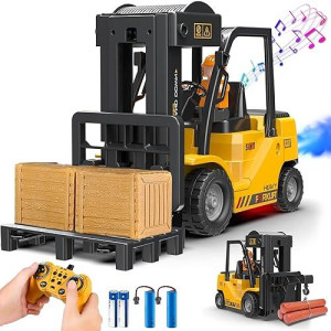 Vwahnana Rc Forklift Truck, 2 In 1 Transform Lift Fork & Hook, Kids Forklift Toy, 11 Channel Remote Control Forklift For Adults, 2 Battery, Spray, Light, Rc Construction Vehicles Toy Gift For Kids 6+