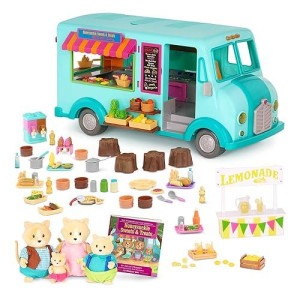 Li’L Woodzeez - Honeysuckle Sweet & Treats Playset - 107 Pcs Food Truck & Pretend Play Food - Cat Family With Storybook Included - Doll Playset With Furnitures For Kids 3 Years +