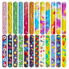 Poplay 48Pcs Kids Slap Bracelets, Slap Wristbands Bulk Tie Dye Bracelets Dinosaurs Mermaid Space Galaxy For Party Favors Classroom Prizes Exchanging Gifts