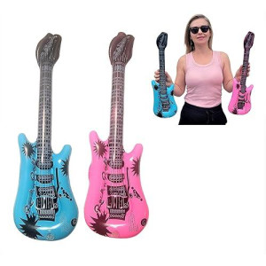 Zugar Land Rock Inflatable Mini Guitars (21 Inches) Vinyl. Perfect Party Favor, Dj Dance 80S Rocker (Mini Rock-N-Roll Pink & Blue (2 Pack))