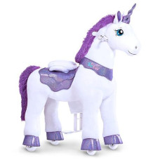 Ponycycle Ride On Unicorn For Kids 4-8 With Brake, Unicorn Gifts For Girls (35.4" Height/Size 4) Plush Interactive Riding Rocking Horse Ride On Toy Spirit Toys Stuffed Animal Purple E413