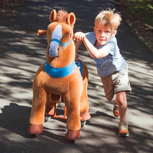 Ponycycle Ride On Toy Riding Horse Ride-On Horse For Toddler Riding Pony Toy (With Brake/ 30" Height/Size 3) Plush Animal Mechanical Pony Rider With Wheels Spirit Toys Birthday Surprise Brown E337