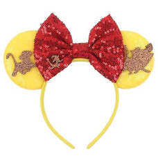 Zhezesmila Lion King Mouse Ears Headband, Simba Mouse Ears Headwear, Animal Kingdom Mouse Ears, Rainbow Sparkle Mouse Ears, Sequin Ears Hair Accessories For Women Birthday Party