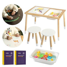 Special Supplies Kid’S Sensory Table Set With Deep Water And Sand Bins, Writable Lids, Chalk And Dry Erase Markers For Active, Hands-On Learning, Fun Play, Arts And Crafts - Pine Wood